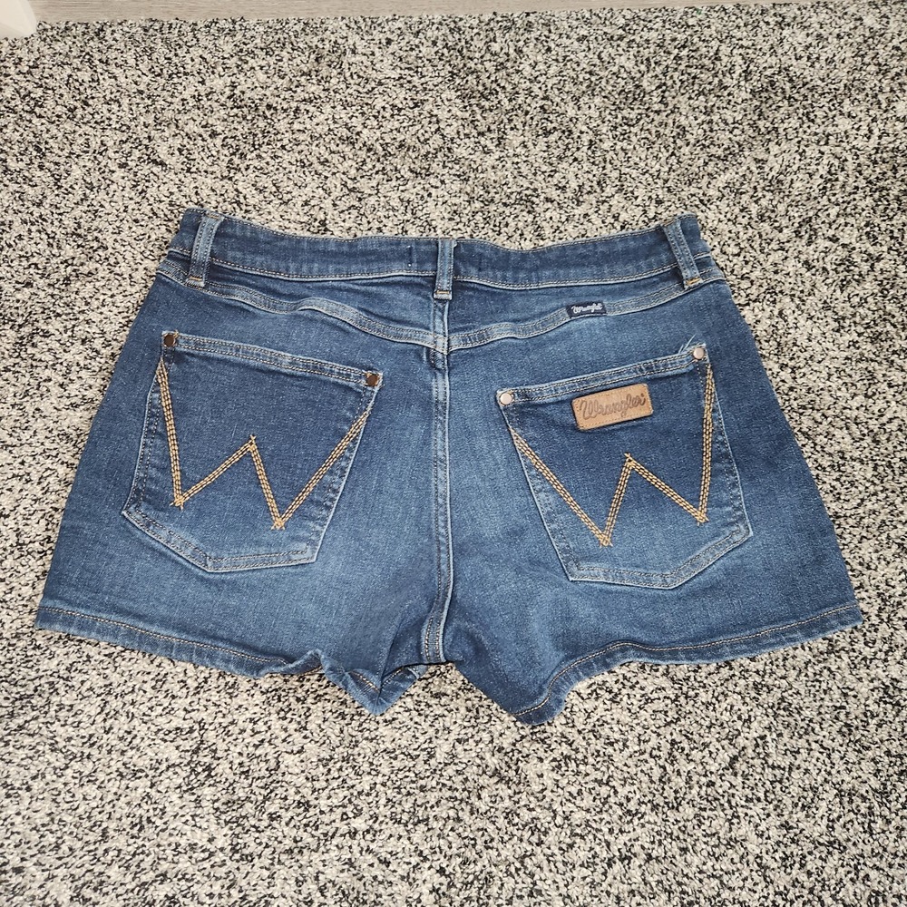 Wrangler Retro Jean Shorts Mid Rise Stretch Darkwash Women's 31, Western Rodeo